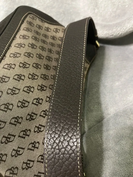 Dooney & Bourke Brown Logo Canvas Shoulder Bag with Dark Brown Trim - Picture 16 of 16